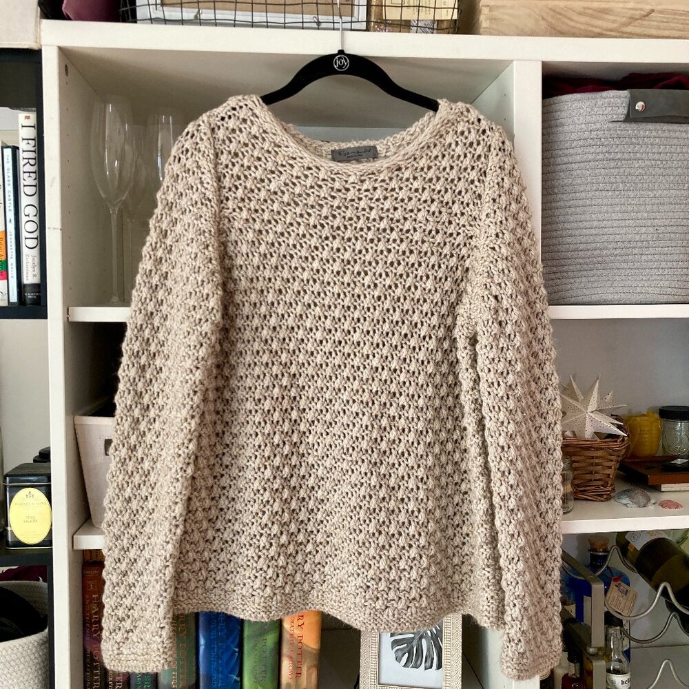 Elsamanda Anthropologie Cream Sequin Open Knit Wool Alpaca Sweater L